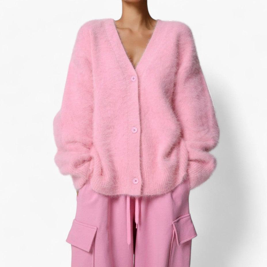 Fluffy V-Neck Jumper for Women - Soft Knit & Cosy Pullover