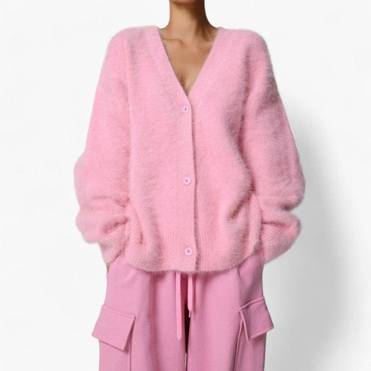 Fluffy V-Neck Jumper for Women - Soft Knit & Cosy Pullover