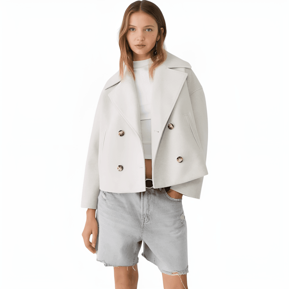 Cropped Peacoat – Women's Double-Breasted Notched Lapel