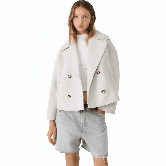 Cropped Peacoat – Women's Double-Breasted Notched Lapel