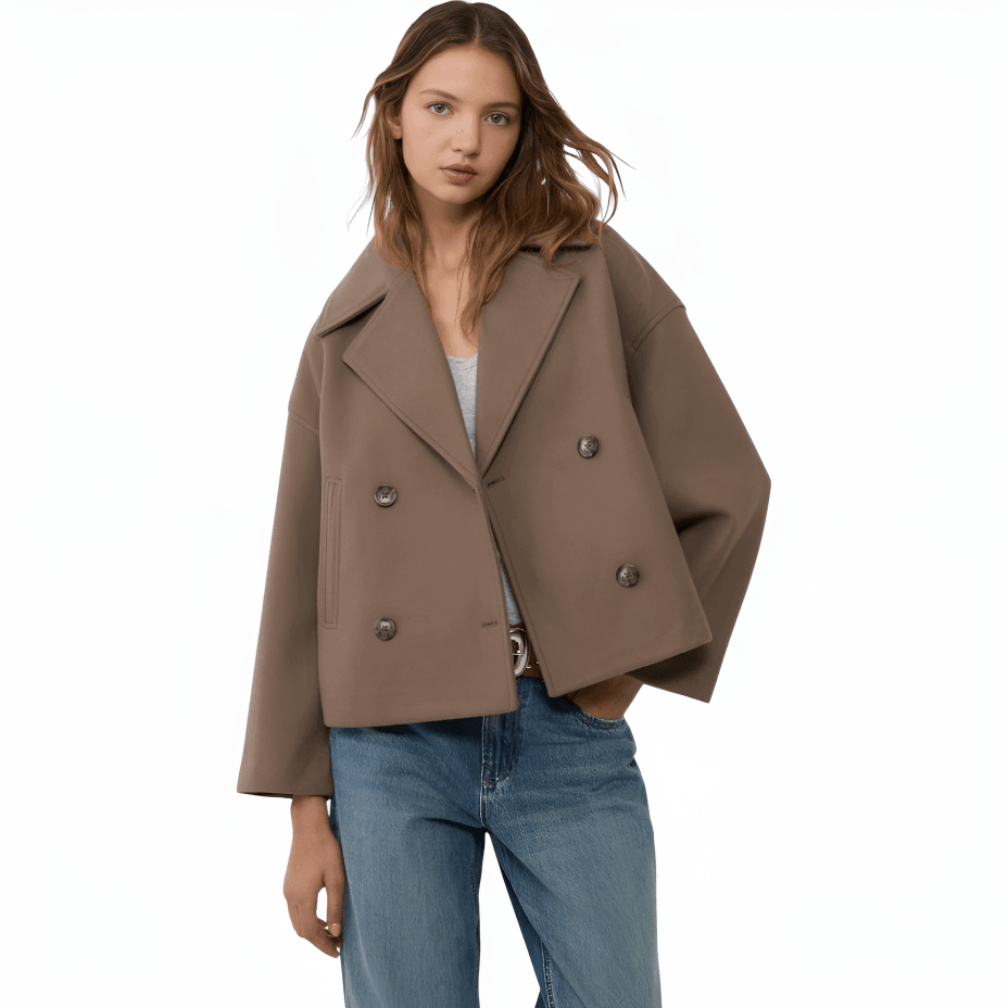 Cropped Peacoat – Women's Double-Breasted Notched Lapel