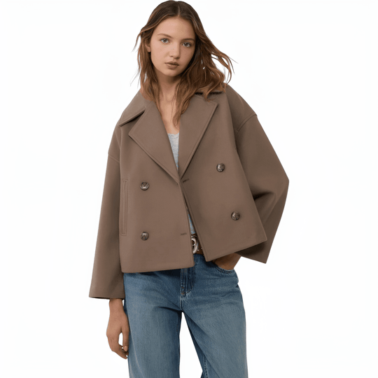 Cropped Peacoat – Women's Double-Breasted Notched Lapel