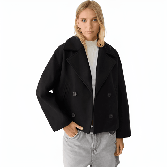 Cropped Peacoat – Women's Double-Breasted Notched Lapel