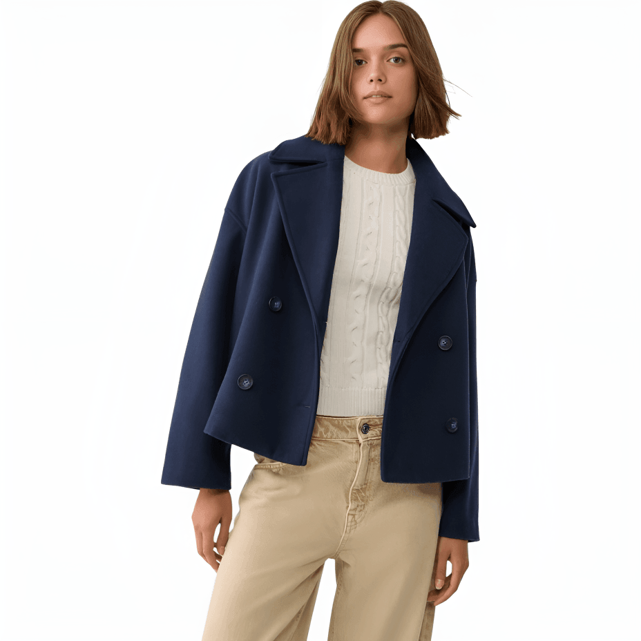 Cropped Peacoat – Women's Double-Breasted Notched Lapel