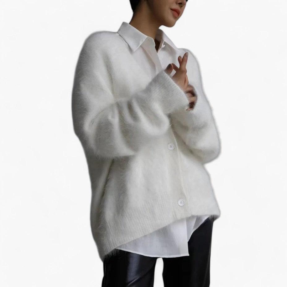 Fluffy V-Neck Jumper for Women - Soft Knit & Cosy Pullover